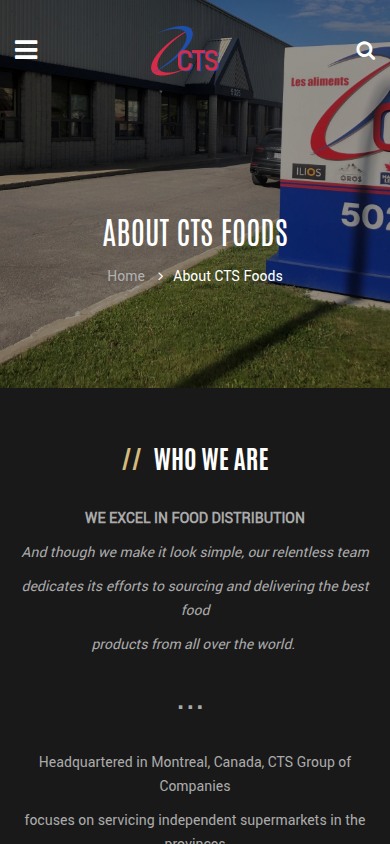 CTS Foods official website captured at a 390 by 844 mobile viewport