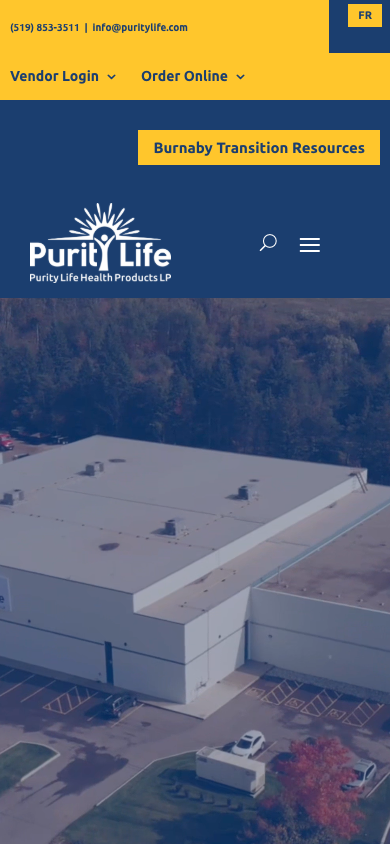 Purity Life Health Products official website captured at a 390 by 844 mobile viewport